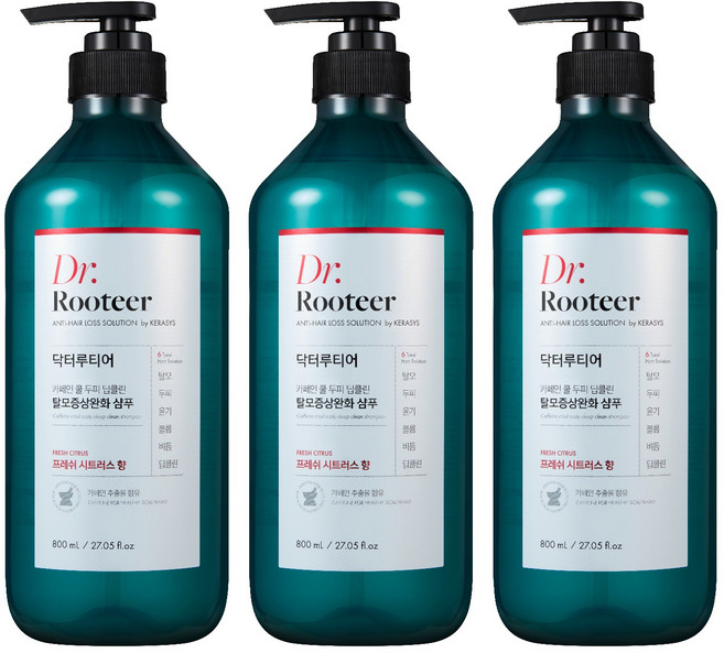 닥터루티어 카페인 쿨 두피 딥클린 탈모증상완화샴푸 프레쉬 시트러스 향, 800ml, 3개