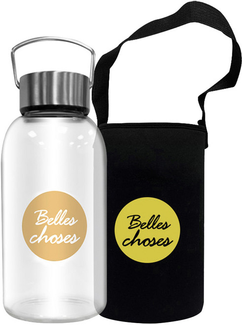 FUJI-GRACE 富士雅麗 高硼矽耐熱手提玻璃瓶 304不鏽鋼瓶蓋 附茶隔 耐酸鹼易清洗 適合冷熱飲, 金色, 800ml, 1個