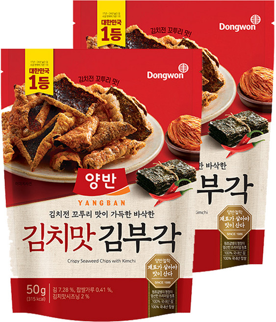 양반 김치맛 김부각, 50g, 2개