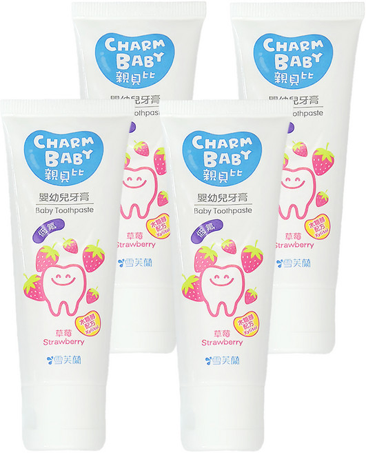 雪芙蘭 CHARM BABY 親貝比 嬰幼兒牙膏 低氟配方 草莓, 50g, 4條
