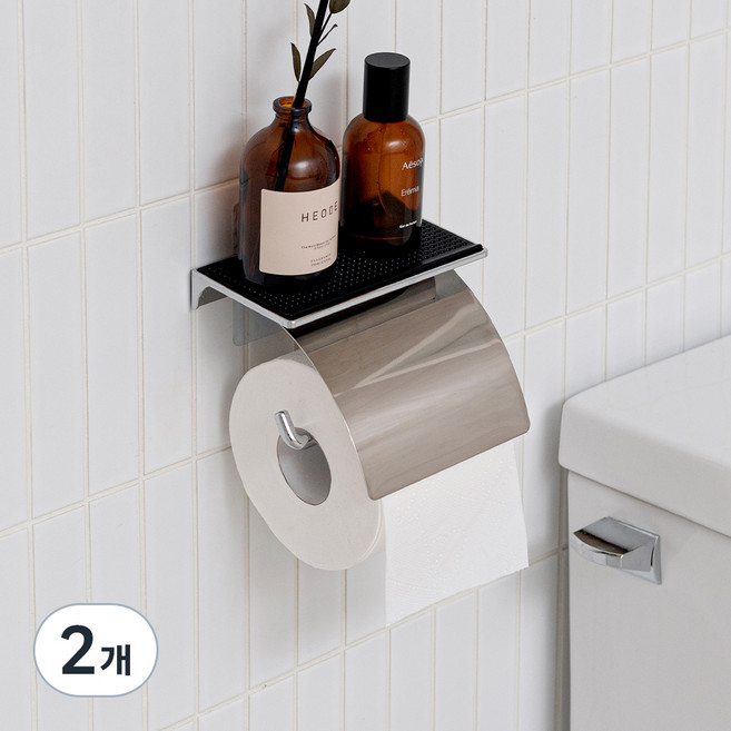 스파이더락 스마트접착 논슬립 선반 휴지걸이, 실버, 2개