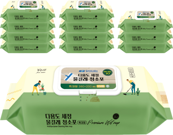 녹색나라 다용도 세정 물걸레 청소포 캡형 25매, 12개