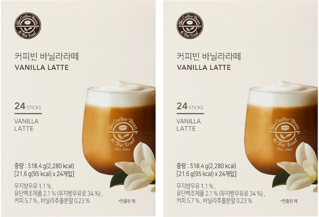 커피빈 바닐라라떼, 21.6g, 24개입, 2개