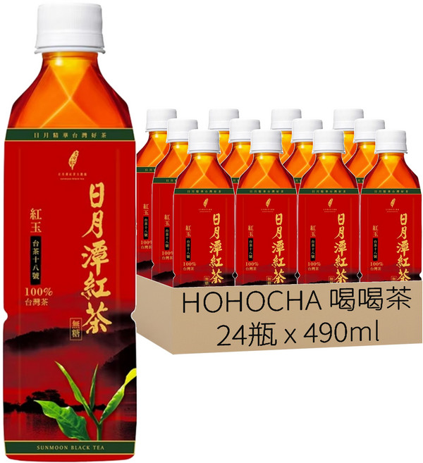 HOHOCHA 喝喝茶 台茶18號 紅玉紅茶 無糖, 490ml, 24瓶, 1組