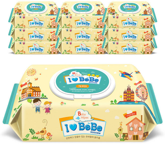 아이러브베베 물티슈 아이보리 캡형, 62g, 72개입, 10개