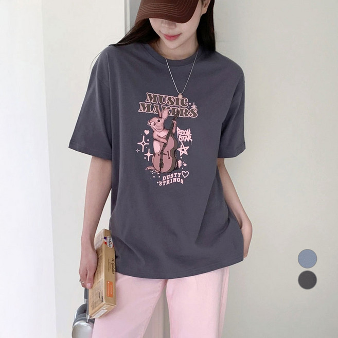 아피나르 여성용 루즈핏 Rabbit 반팔 티셔츠