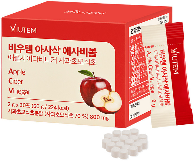NUON 비우템 아사삭 애사비볼 애플사이다비니거 사과초모식초 30p, 60g, 1개