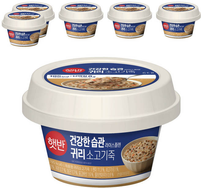 햇반 귀리소고기죽, 265g, 6개