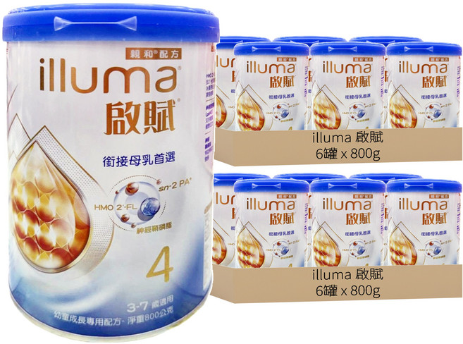 illuma 啟賦 幼童成長專用配方奶粉 4號 HMO 3~7歲, 800g, 1罐, 12罐