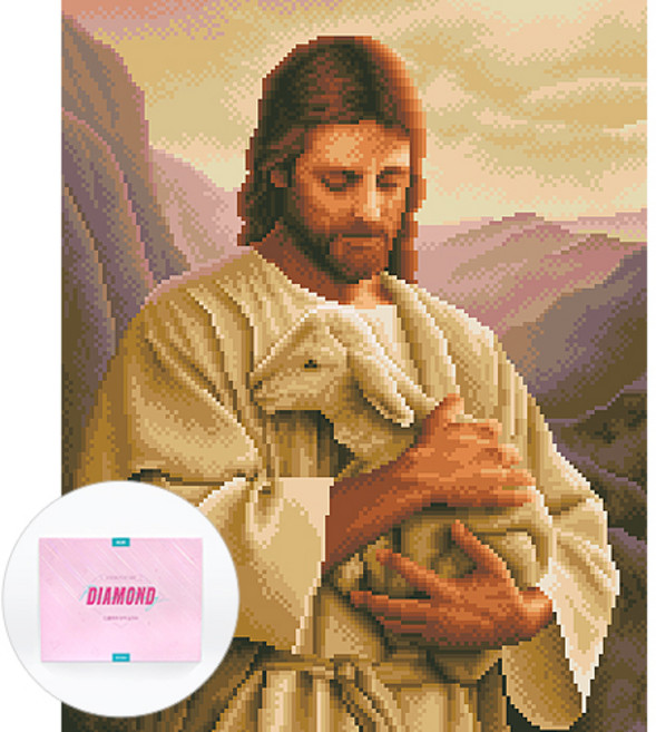 디클레어 액자 캔버스형 보석십자수 DIY 키트 40 x 50 cm, 예수와 어린 양 2, 1세트