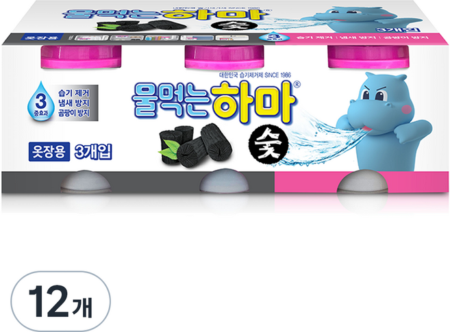 물먹는하마 숯 습기제거제 본품, 280g, 12개