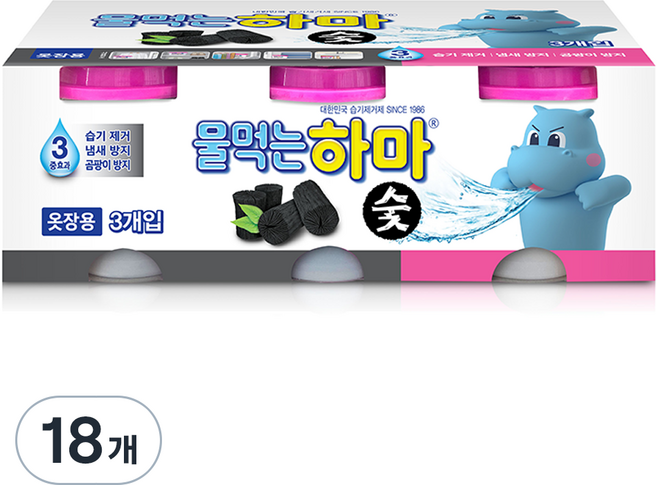 물먹는하마 숯 습기제거제 본품, 280g, 18개