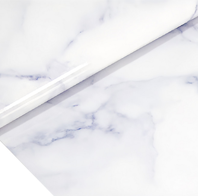 WA. WALL ART 拋光大理石自黏防水壁紙, 白底藍石