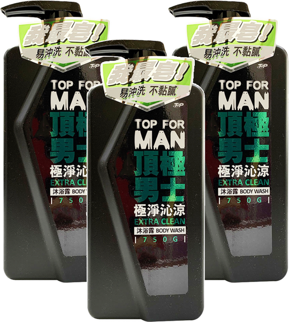 TOP 脫普 頂極男士極淨沁涼沐浴露, 750g, 3瓶