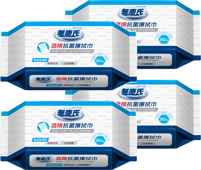 無塵氏 酒精抗菌擦拭巾 80張 居家清潔適用, 1入, 4包