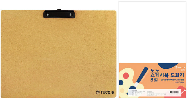 투코비 A3 나무 걸이용 클립보드 화판 + 도노 8절 미술용도화지 125p, 1세트