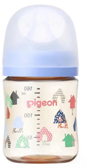 pigeon 貝親 實感哺乳塑膠奶瓶 0個月以上, 北歐小鎮 藍色, 160ml, 1瓶