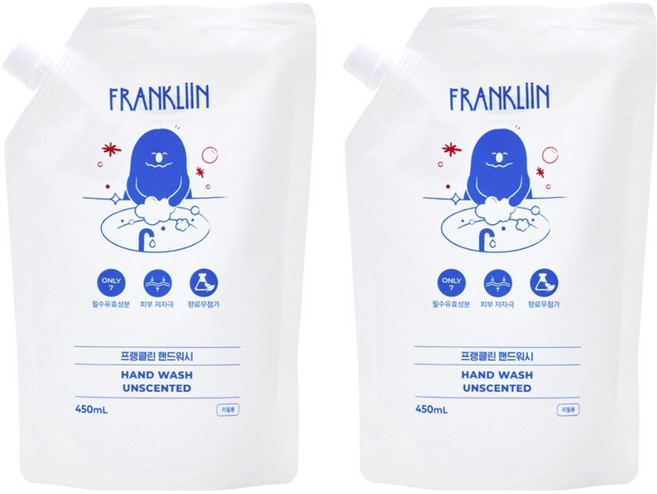 FRANKLIIN 핸드워시 리필, 무향, 2개, 450ml