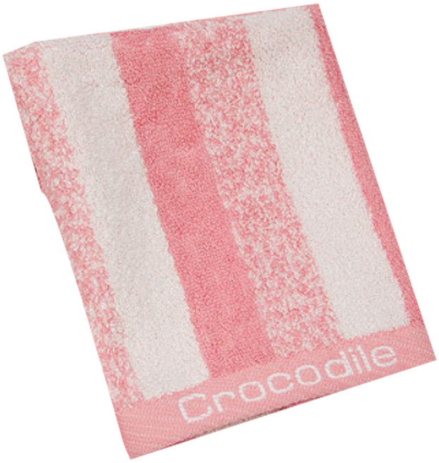 Crocodile 鱷魚 雙色直條紋螞蟻紗方巾 100%純棉 台灣製, 粉色, 1條