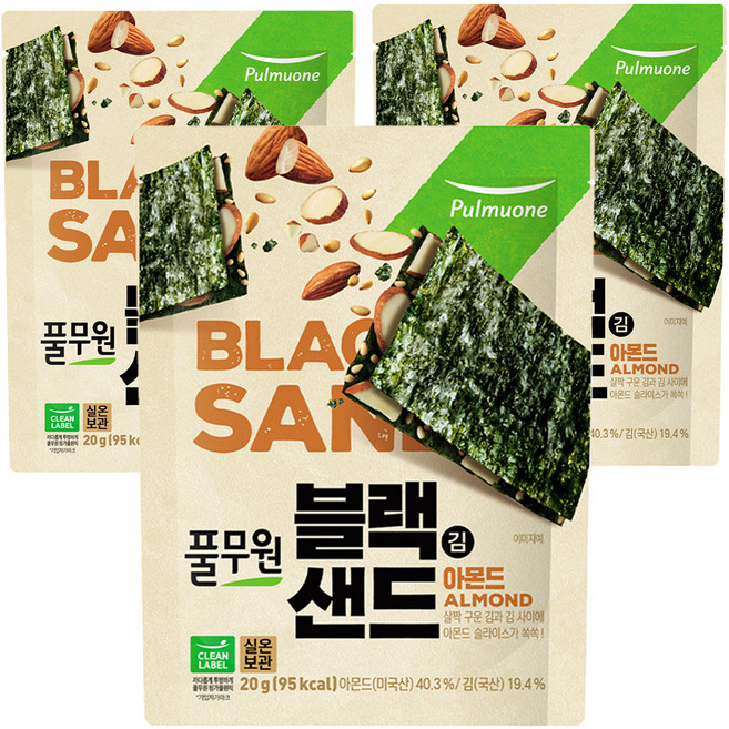 풀무원 블랙김샌드 아몬드 스낵, 20g, 3개