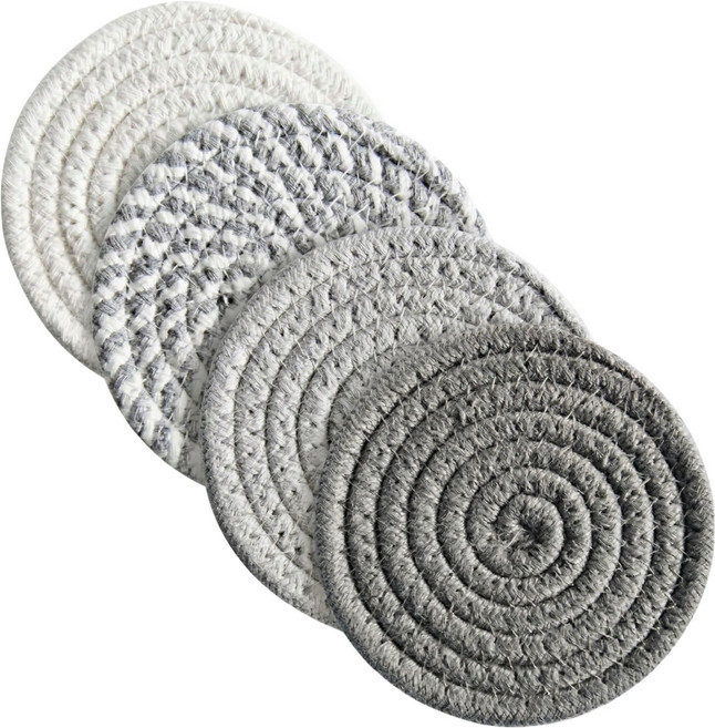 와이홉 코튼 티코스터 4p 세트, 그레이, 1개