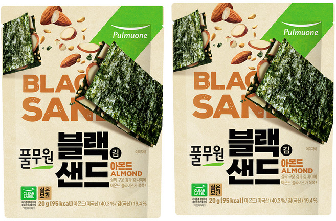 풀무원 블랙 김샌드 아몬드, 20g, 2개입