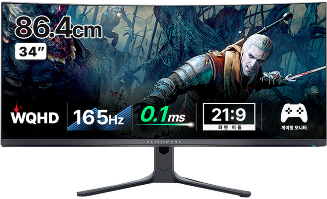 델 WQHD 에일리언웨어 게이밍 커브드 모니터, 86.8cm, AW3423DWF