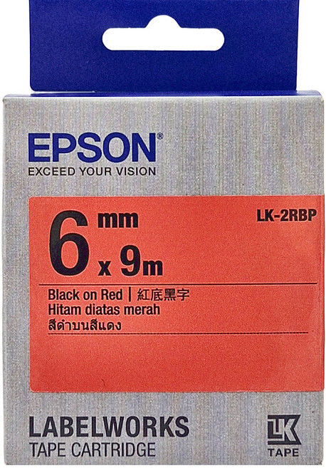 EPSON 標籤 LK-2RBP 6mm, 紅底黑字, 9m