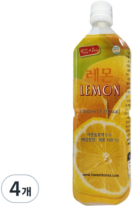 스위트코리아 레몬 액상음료, 1L, 4개