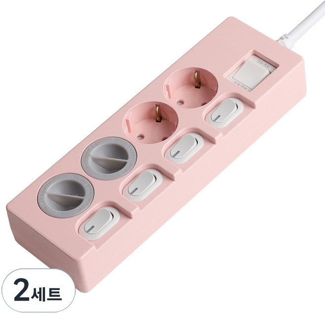 스윗홈 개별 절전 과부하차단 컬러 멀티탭 4구 + 안전커버 2p 세트, 3m, PINK, 2세트
