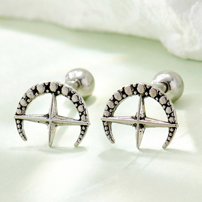 노이드비 남성용 써지컬스틸 엔틱 크로스 문 스타 초승달 피어싱