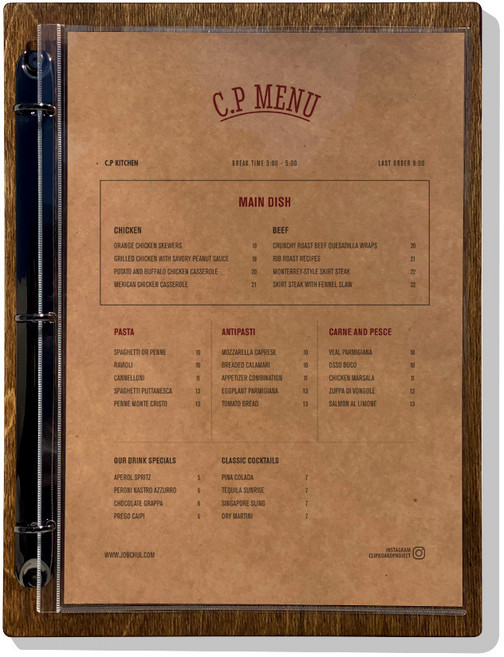 잡철공작소 링 바인더 우드 메뉴판 샤이닝 블랙 + PET속지 2장, 1개