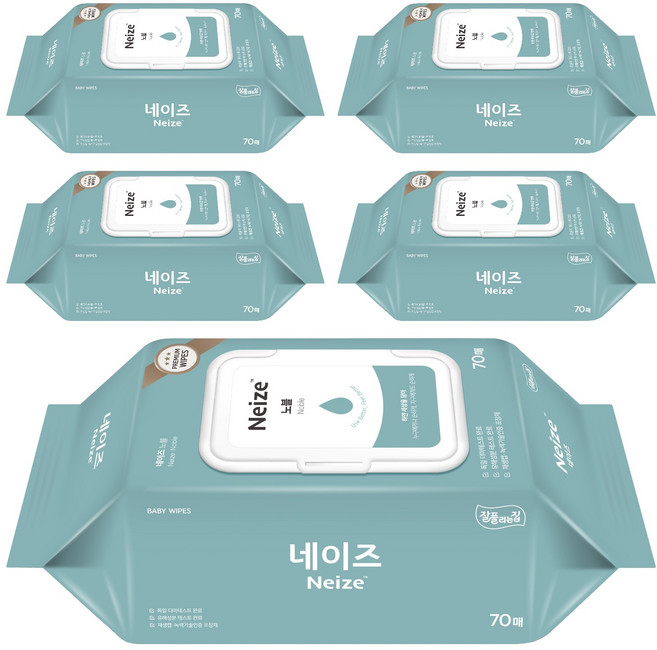 네이즈 노블 물티슈 캡형, 70매, 5세트