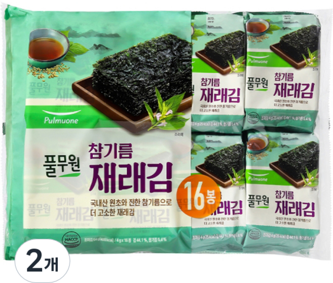 풀무원 참기름 도시락 재래김 16p, 64g, 2개