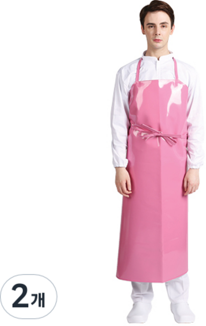 웰프런 양면코팅 방수앞치마 목끈형 특대, 핑크, 2개