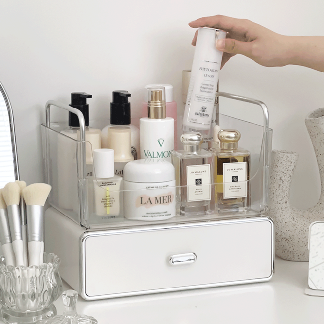 데미무드 뷰티스택 화장품 정리함, 화이트, 1개