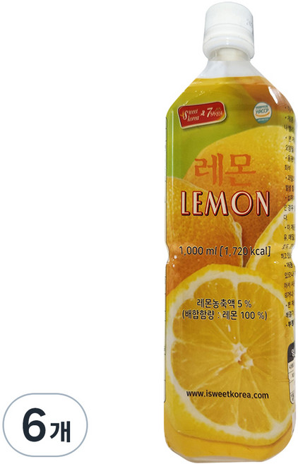 스위트코리아 레몬 액상음료, 1L, 6개