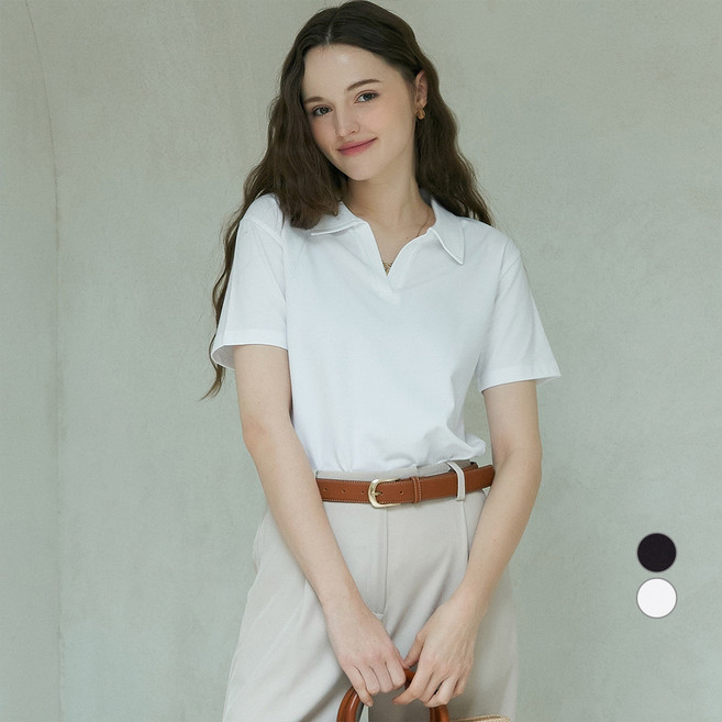 ELLE PARIS 여성용 브이넥 카라 반팔 티셔츠