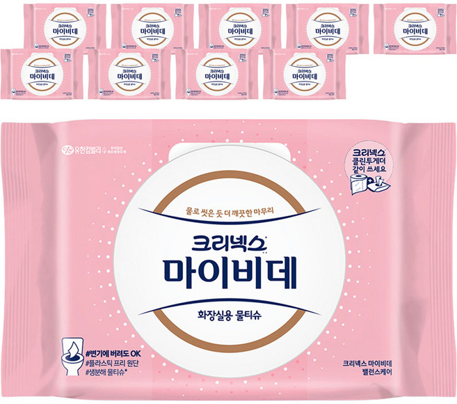 마이비데 밸런스케어 화장실용 물티슈 캡형, 55g, 40매, 10개