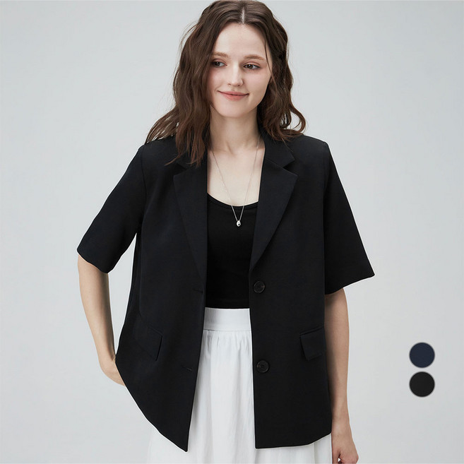 ELLEPARIS 여성용 컴포트 핏 하프 슬리브 클래식 싱글 블레이저 자켓