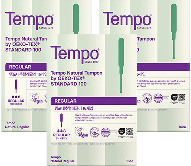 템포 내추럴 탐폰, 레귤러, 16개입, 3개