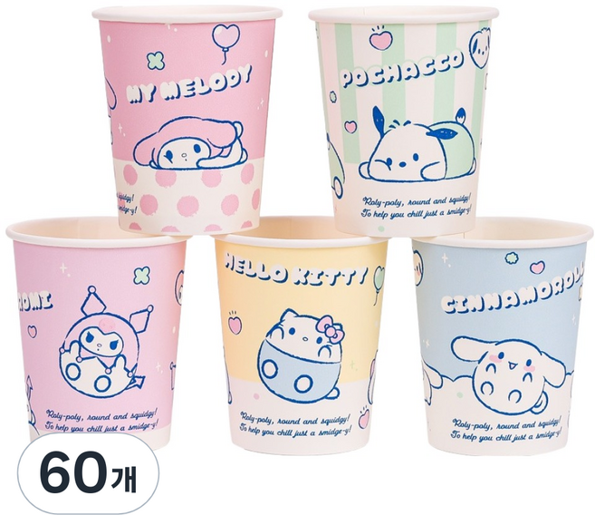 릴팡 산리오 캐릭터즈 일회용 종이컵 랜덤발송 283ml SC8899, 60개, 1개입