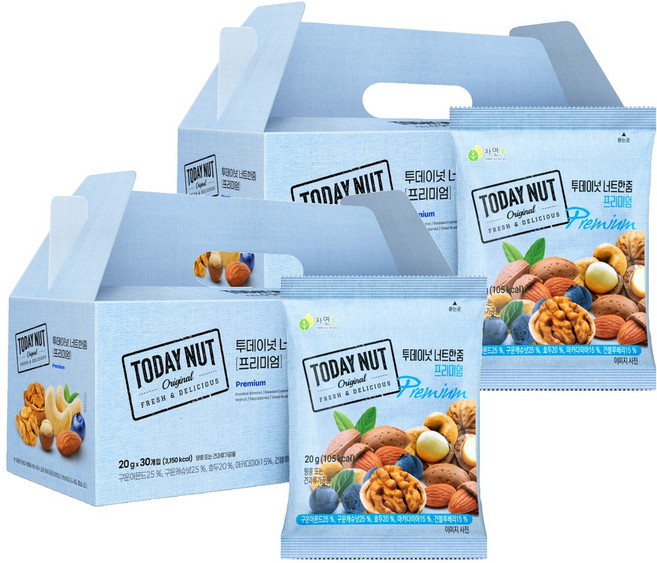 투데이넛 너트한줌 프리미엄 견과 선물세트 30개입 600g, 2세트