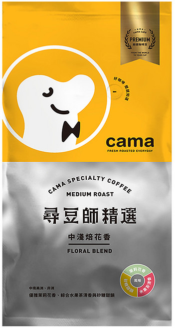 cama cafe 尋豆師精選 中淺焙花香 茉莉花香 水果茶清香, 咖啡豆(無研磨), 454g, 1包