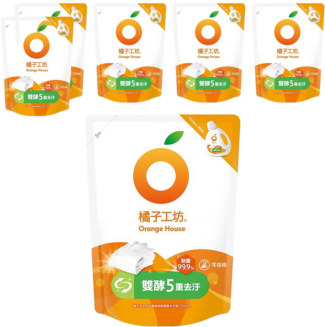 Orange House 橘子工坊 天然濃縮制菌雙酵洗衣精補充包 Y24, 1.5L, 6包
