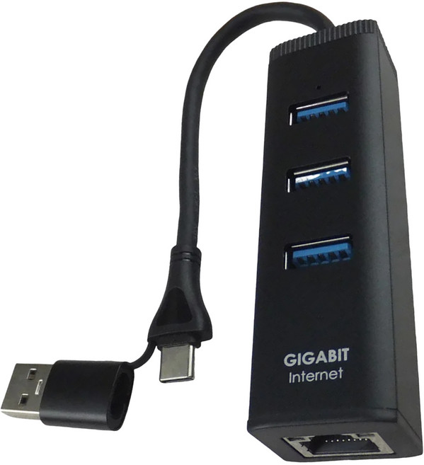 iLeco 3.2HUB千兆網卡 Type C+A兩用, LAN-RU33, 1個, 黑色