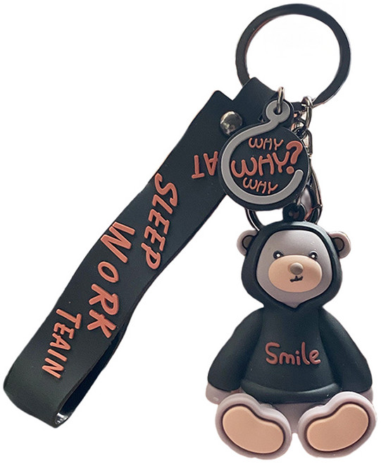 도림 스마일 곰돌이 자동차 키링, 1개, 블랙