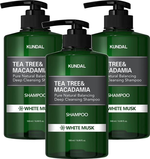 KUNDAL 昆黛爾 茶樹澳洲堅果控油洗髮精 White Musk, 500ml, 3瓶