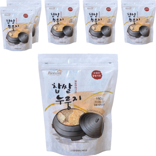 라이스웰 황동판에 구운 찹쌀 누룽지, 180g, 6개