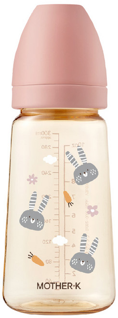 MOTHER-K 精粹極簡 PPSU 奶瓶 兔子版 280ml 醫療級 PPSU 材質 耐高溫200°C, 花朵粉, 1個